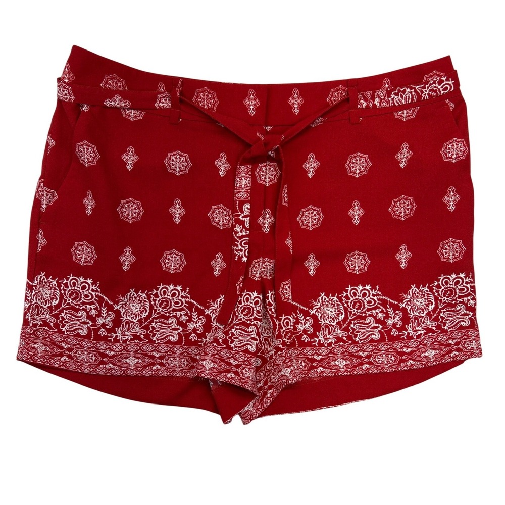 LOFT Shorts Womens 8 Red White Medallion Print Tie Waist Boho Summer Casual